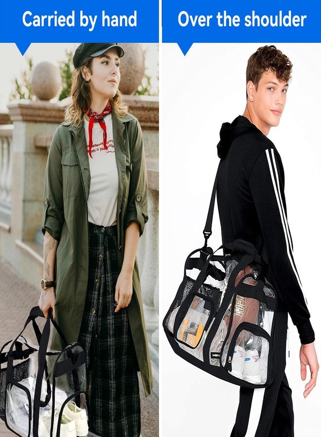 CXWLJL Large Transparent Bag with Shoe Compartment, Transparent Gym Bag with Adjustable Shoulder Strap for Home, Travel and Sporting Events - Black - Image 4